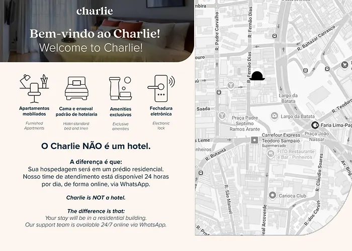 Charlie Houx - Studios Super Confortáveis em Pinheiros ao lado do metrô e poucos passos da Faria Lima